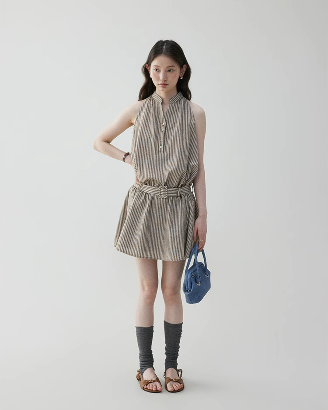 French Striped Halter Dress VOE0001