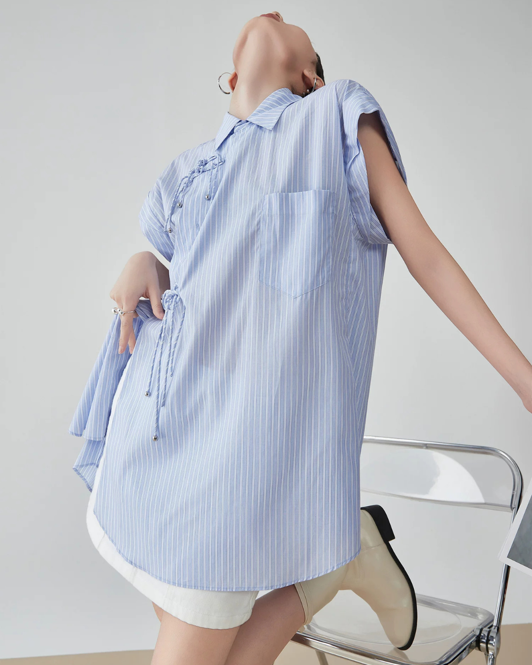 Blue Striped Sleeveless Shirt FER0177