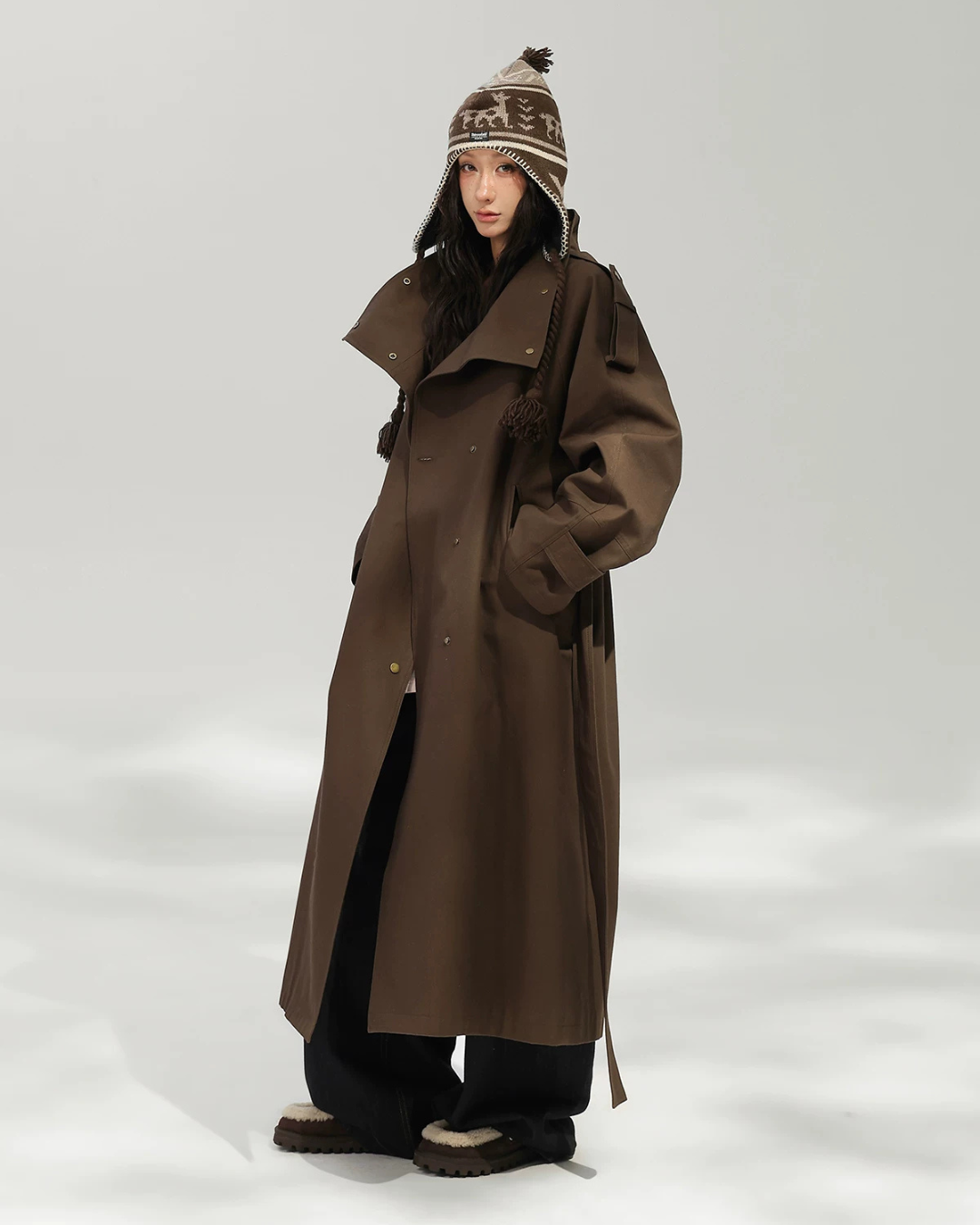 Oversized Stand Collar Long Trench Coat ACS0381