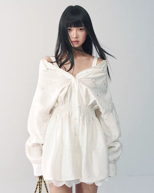 Off-Shoulder Long Sleeve Lace Dress RCR0017