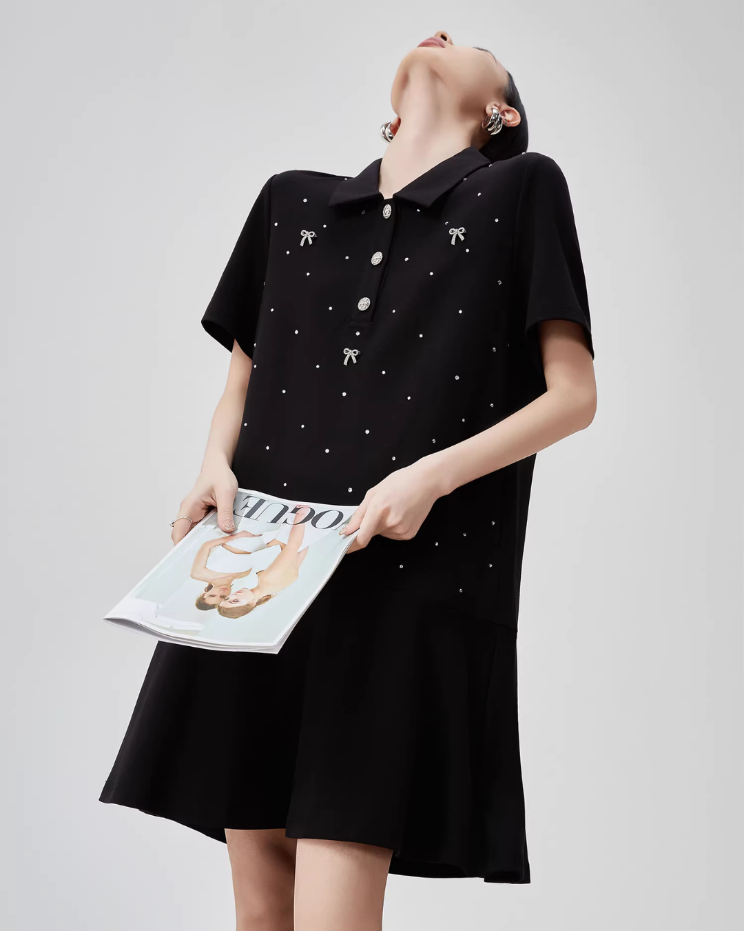 Ribbon Motif Polo Collar Mini Dress FER0113