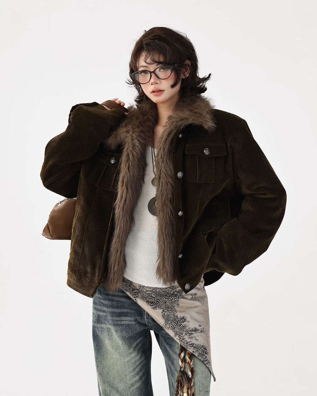Fur Collar Corduroy Jacket  ACS0351