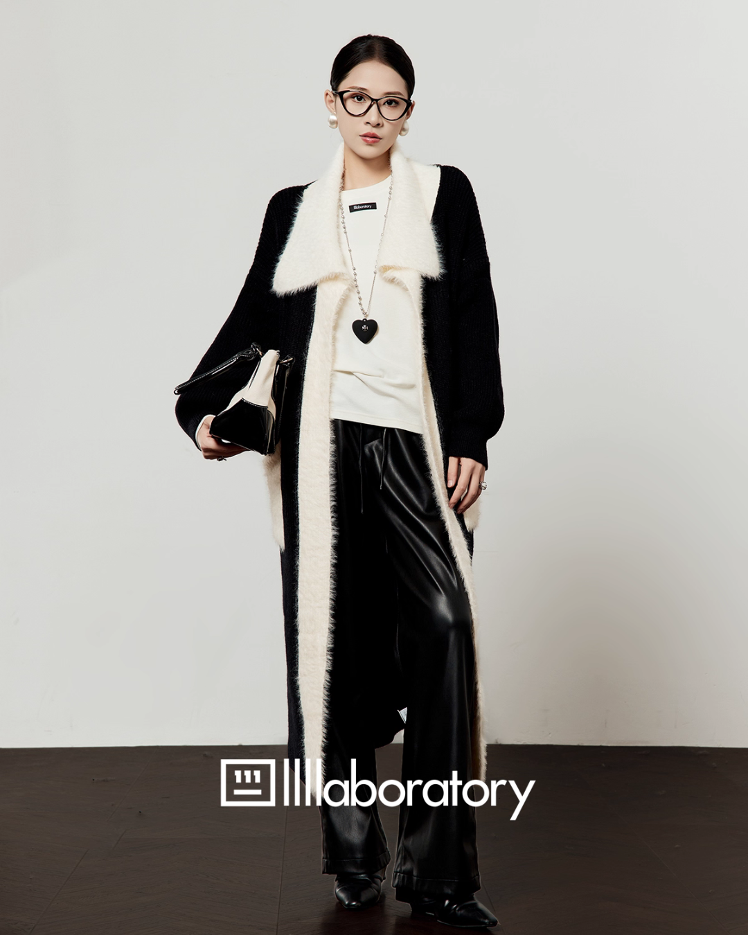 Two-Tone Long Cardigan / Leather Long Pants LLA0576