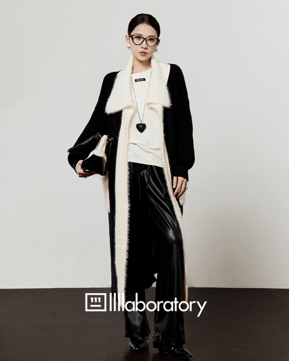 Two-Tone Long Cardigan / Leather Long Pants LLA0576