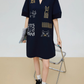 Cat Embroidery Key Neck Dress FER0221