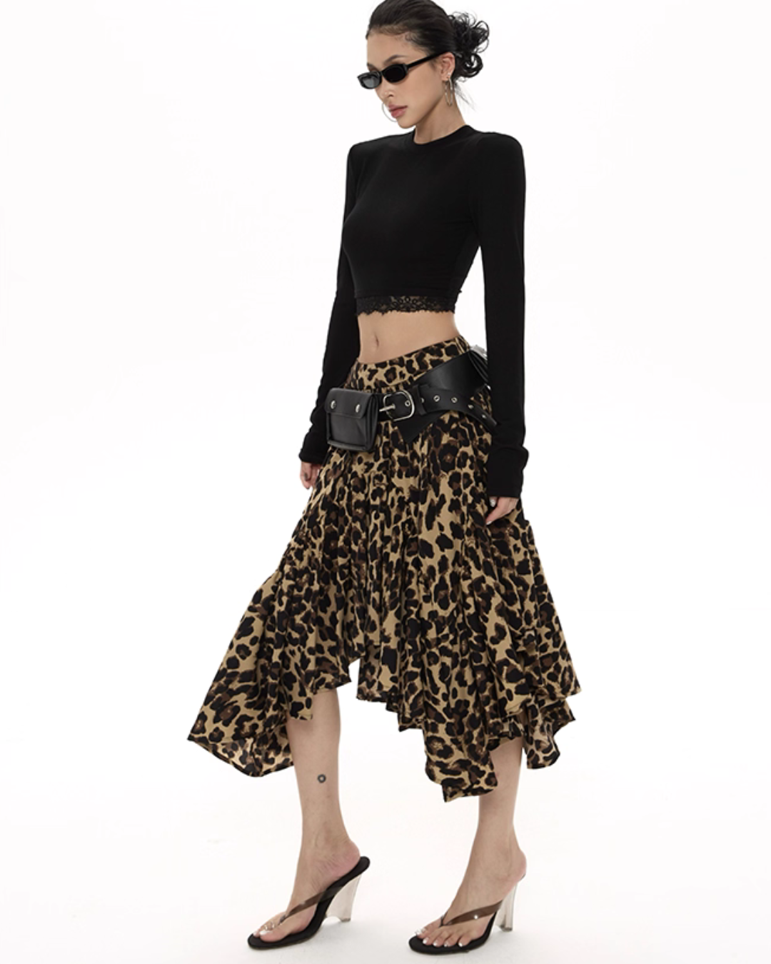 Leopard Asymmetrical Tiered Skirt ZRS0092