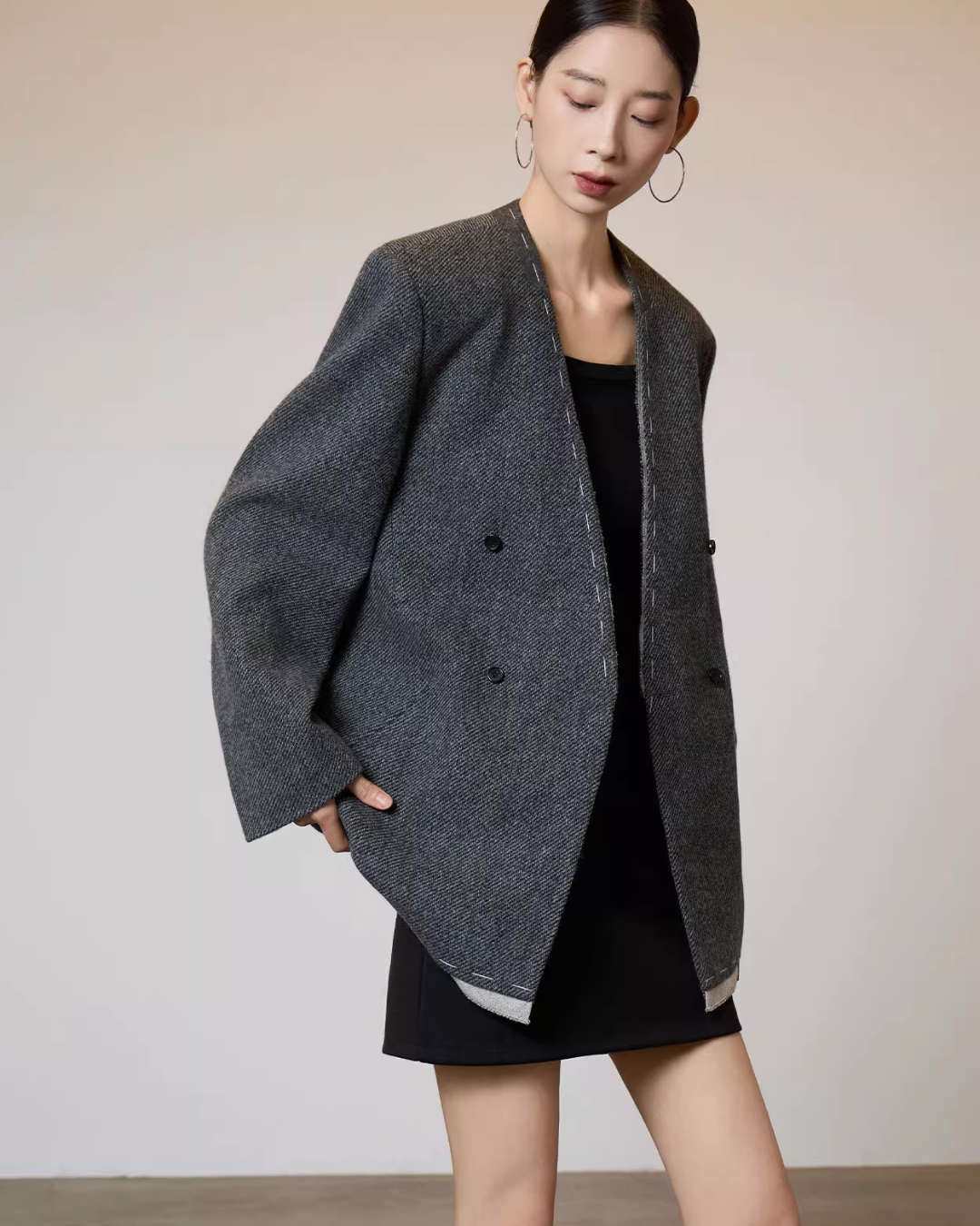 No Collar Short Coat SUY0008