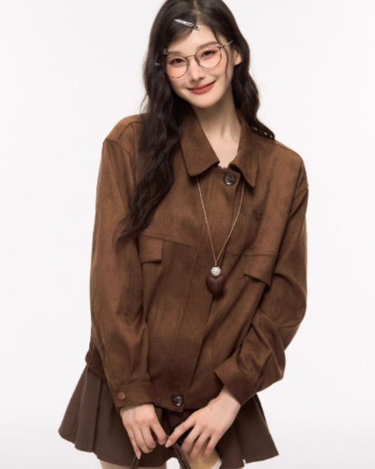 Retro Suede Jacket/Mini Tiered Skirt ELS0007