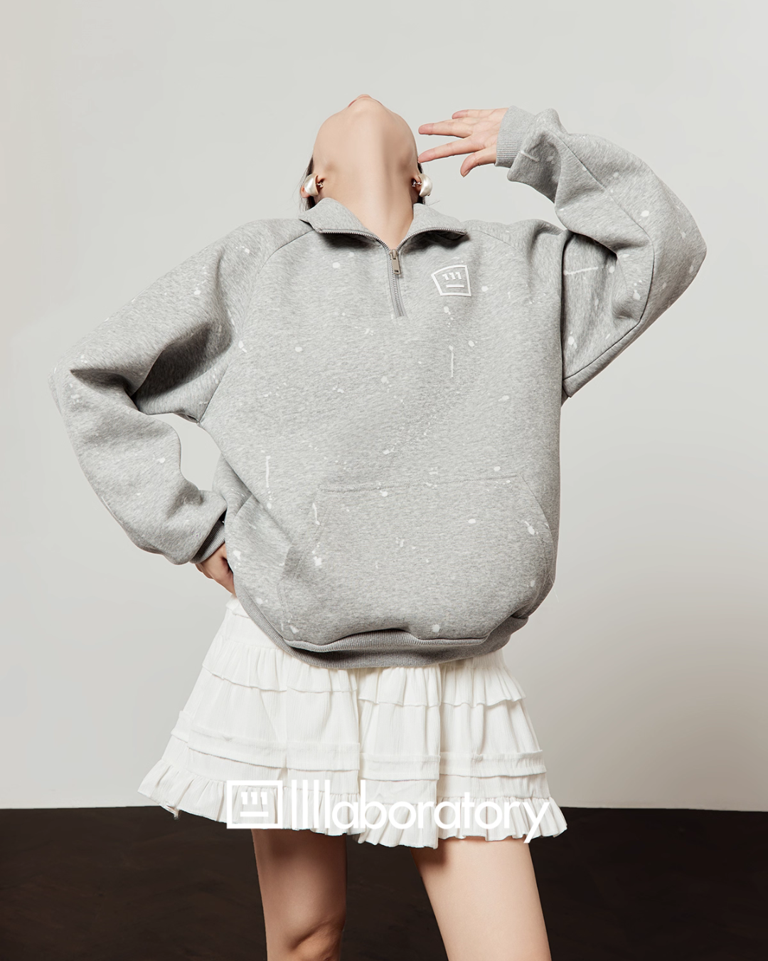 Half-Zip Sweat Top/Lace Mini Skirt LLA0565