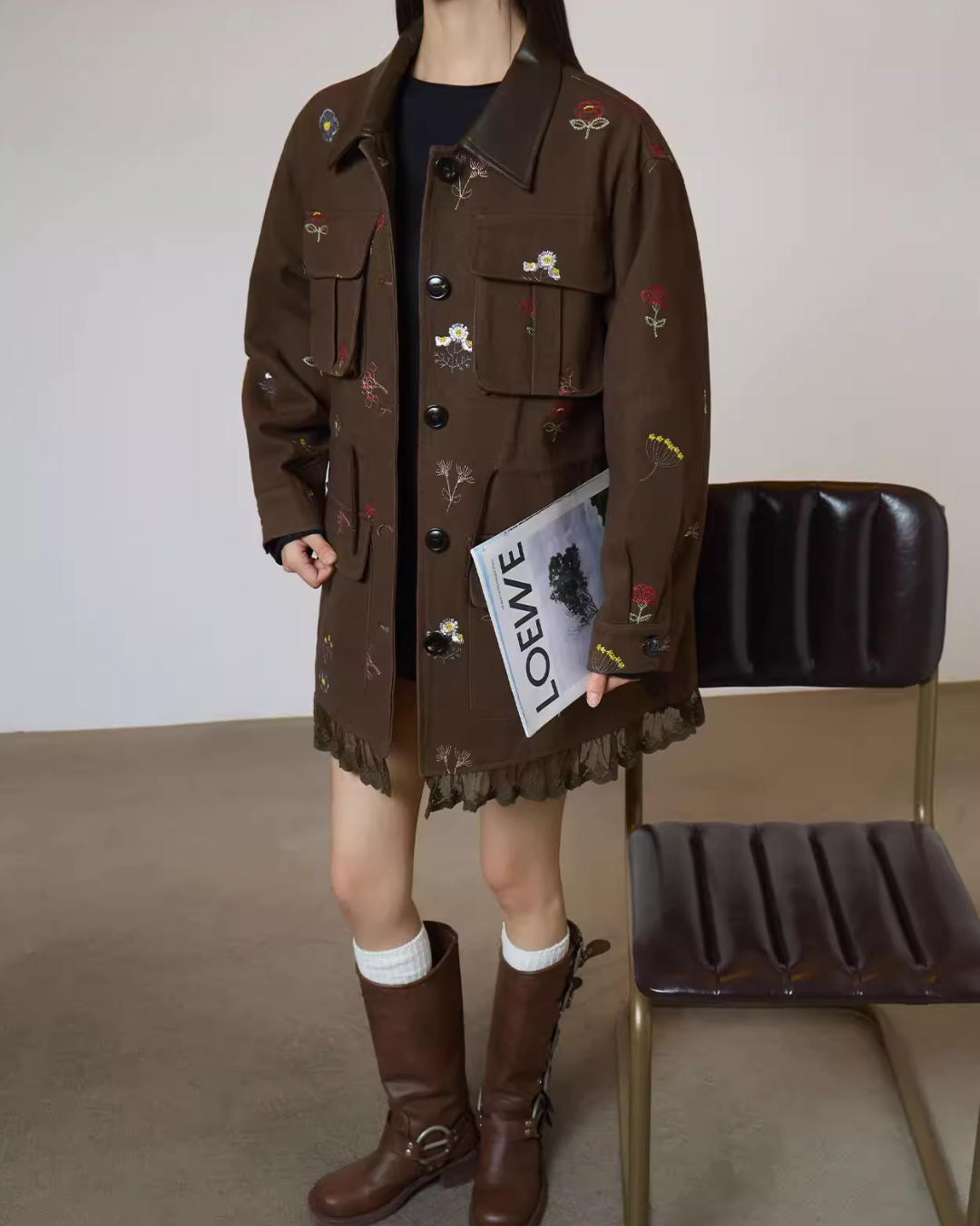 Brown Lace Patchwork Jacket SUY0020