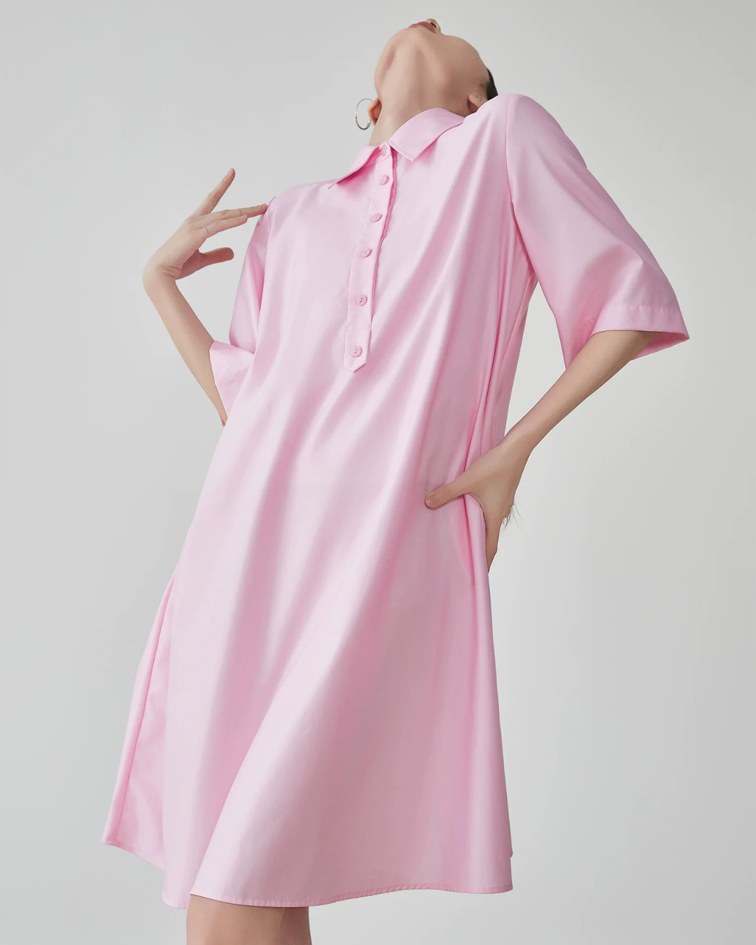 Pink Short-Sleeve Shirt Dress FER0175