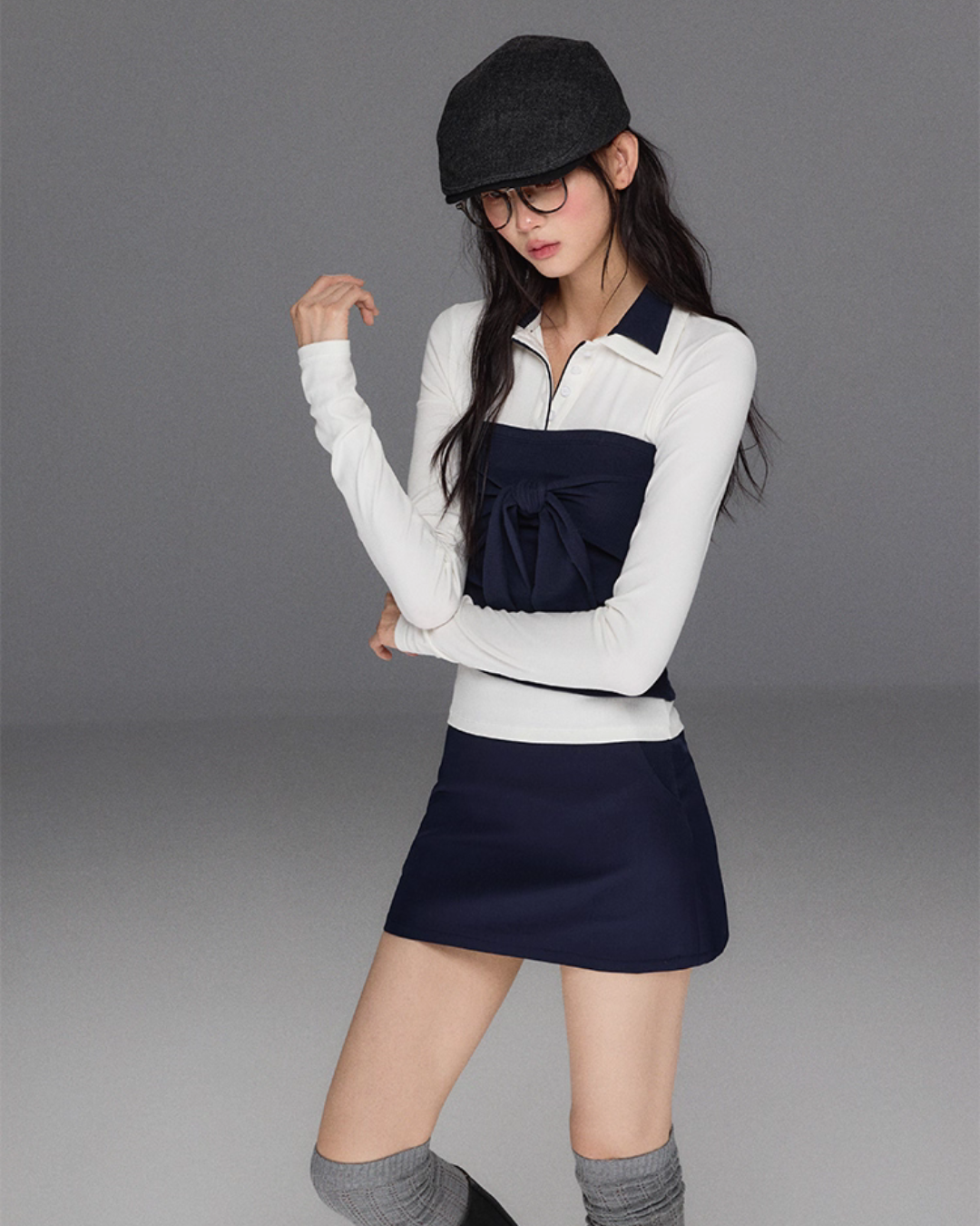 Polo Collar Base Tops / Bow Tube Top / Mini Skirt TRK0004