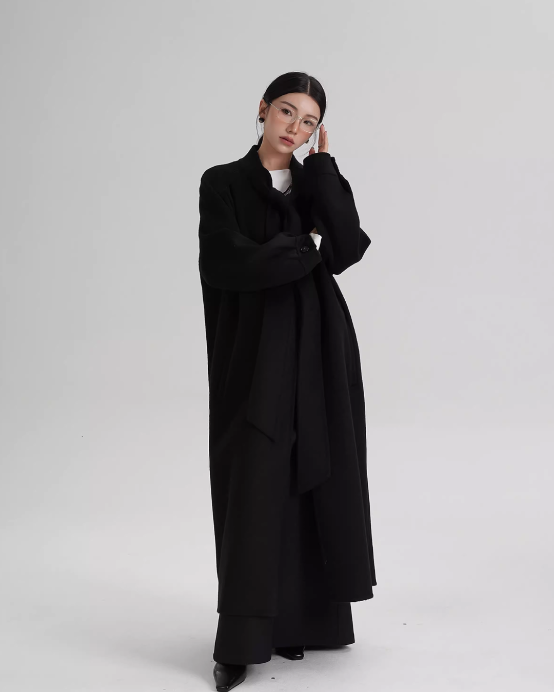Tie Collar Long Coat SRS0384
