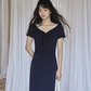 V-neck Navy Blue Dress SMS0025
