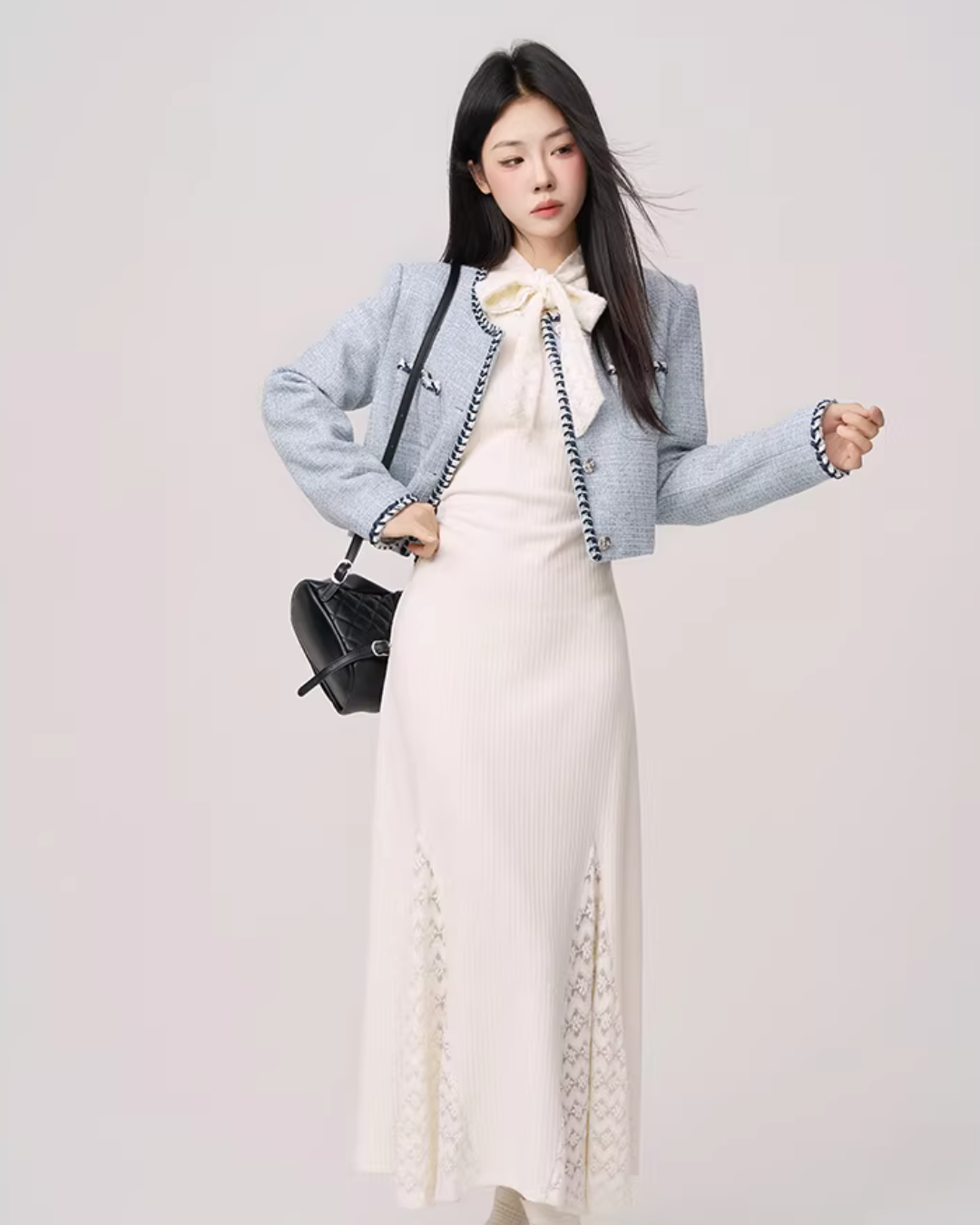 Color Contrast Stitch Tweed Jacket WDB0018