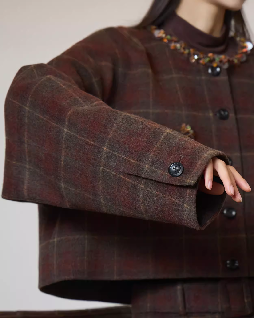 Retro Plaid Collarless Jacket / Mini Skirt SUY0019
