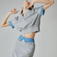 Blue Color-Block Ribbed Zip Top / Long Skirt FER0312