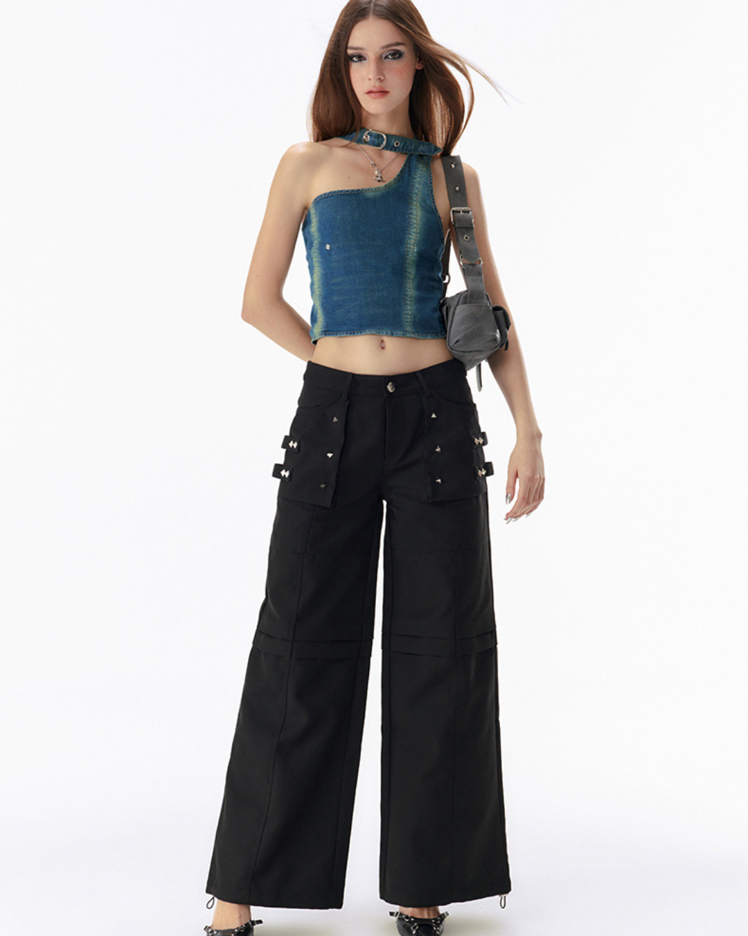 Cropped Denim Halter Neck Tops VSE0058