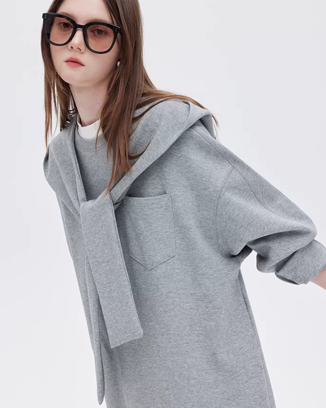 Hooded Long-Sleeve Sweatshirt Dress SHN0007