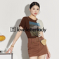 Two Color Graphic T-Shirt / Thick Belt Mini Skirt LLA0222