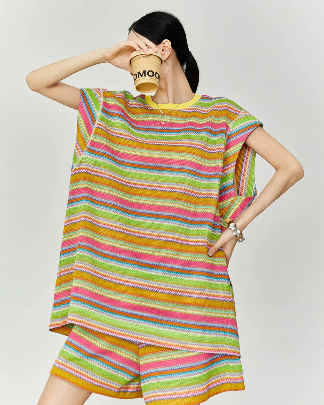 Multicolor Striped Sleeveless Top / Shorts FER0353