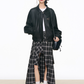 Leather Jacket / Asymmetric Check Pattern Skirt WEO0064