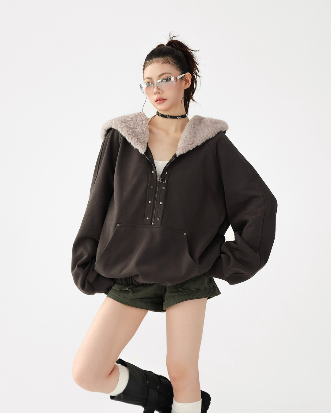 Duty Half Zip Collar Fleece Hoodie ACS0321