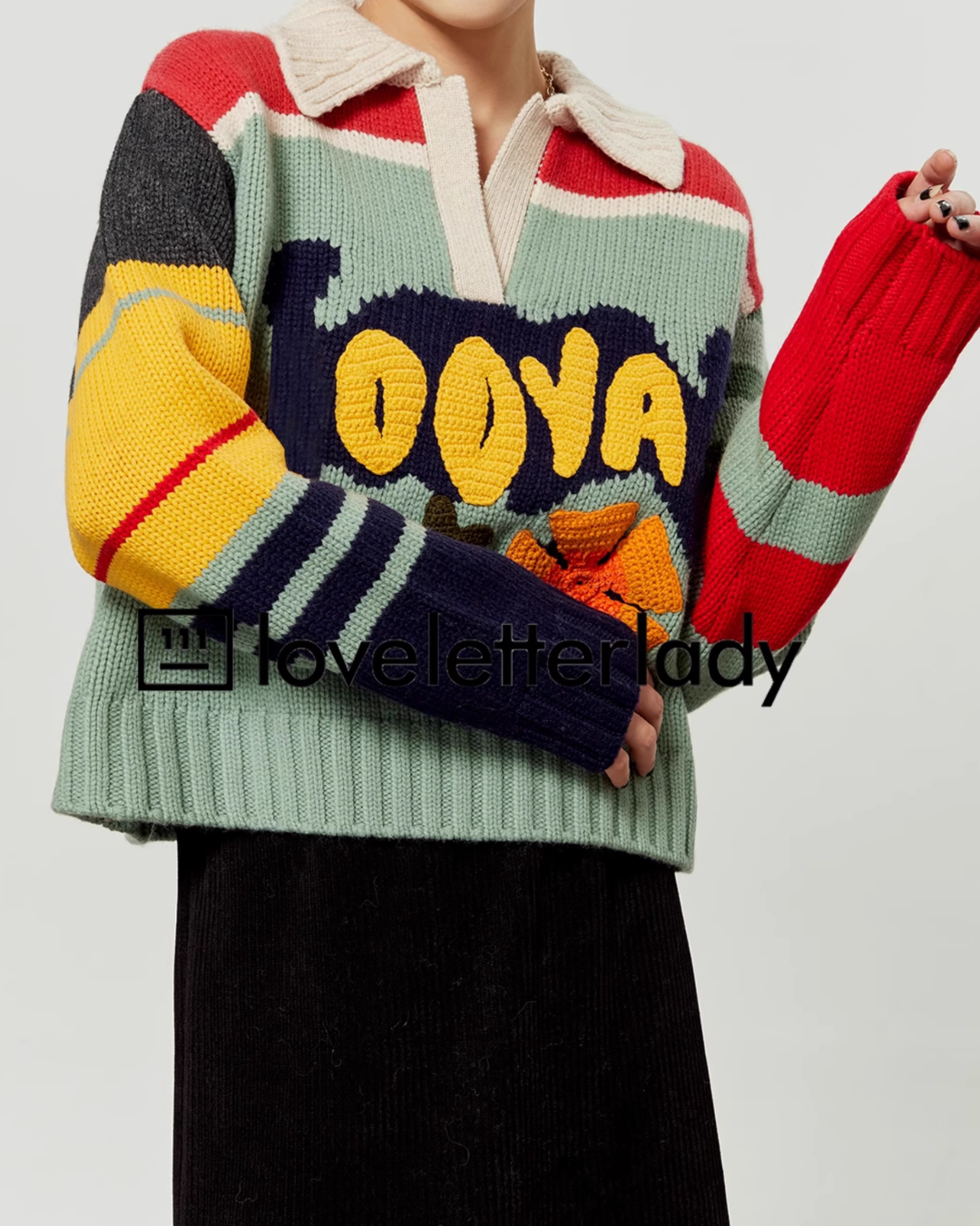 Retro Contrast Stitch Knit  LLA0341