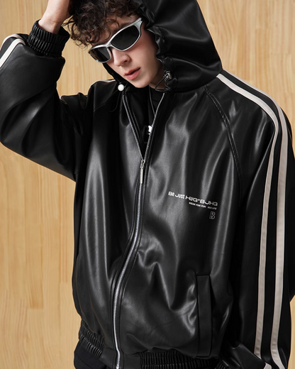 Sporty Hooded Leather Jacket BJH0008