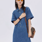 Polo Collar Denim Shirt Dress SHN0035
