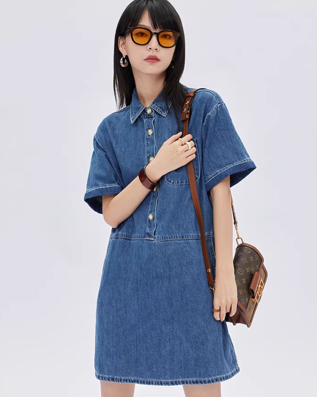 Polo Collar Denim Shirt Dress SHN0035