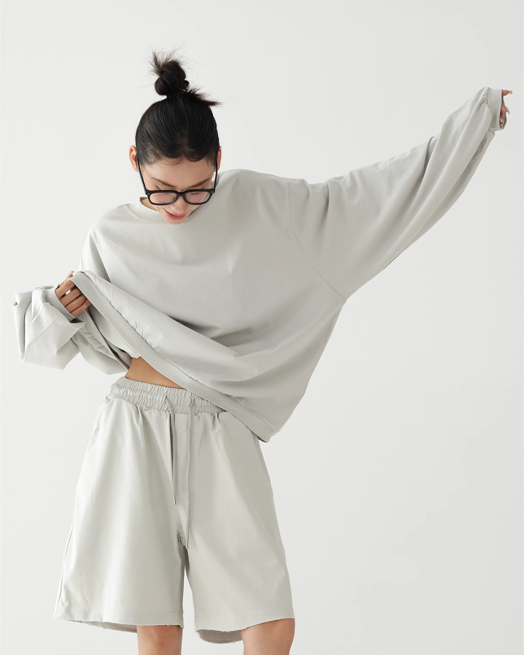 Loose Silhouette Long Sleeve Top / Wide Half Pants ACS0249