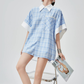 Plaid Patchwork Short-Sleeve Shirt FER0178