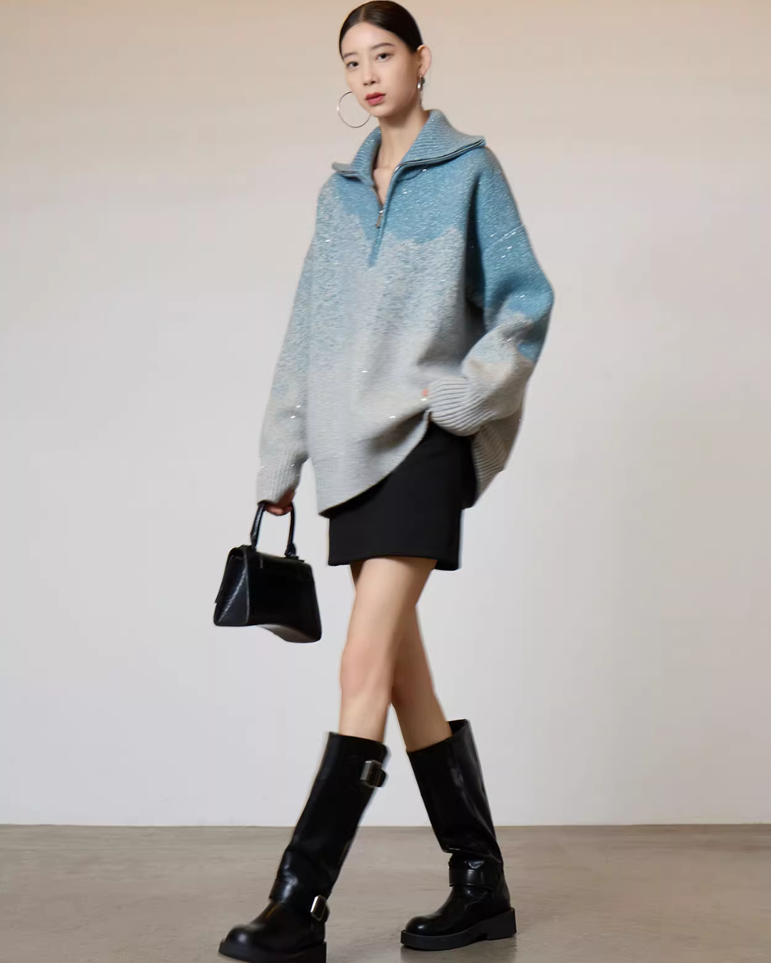 Half-Zip Gradient Knit Top SUY0006