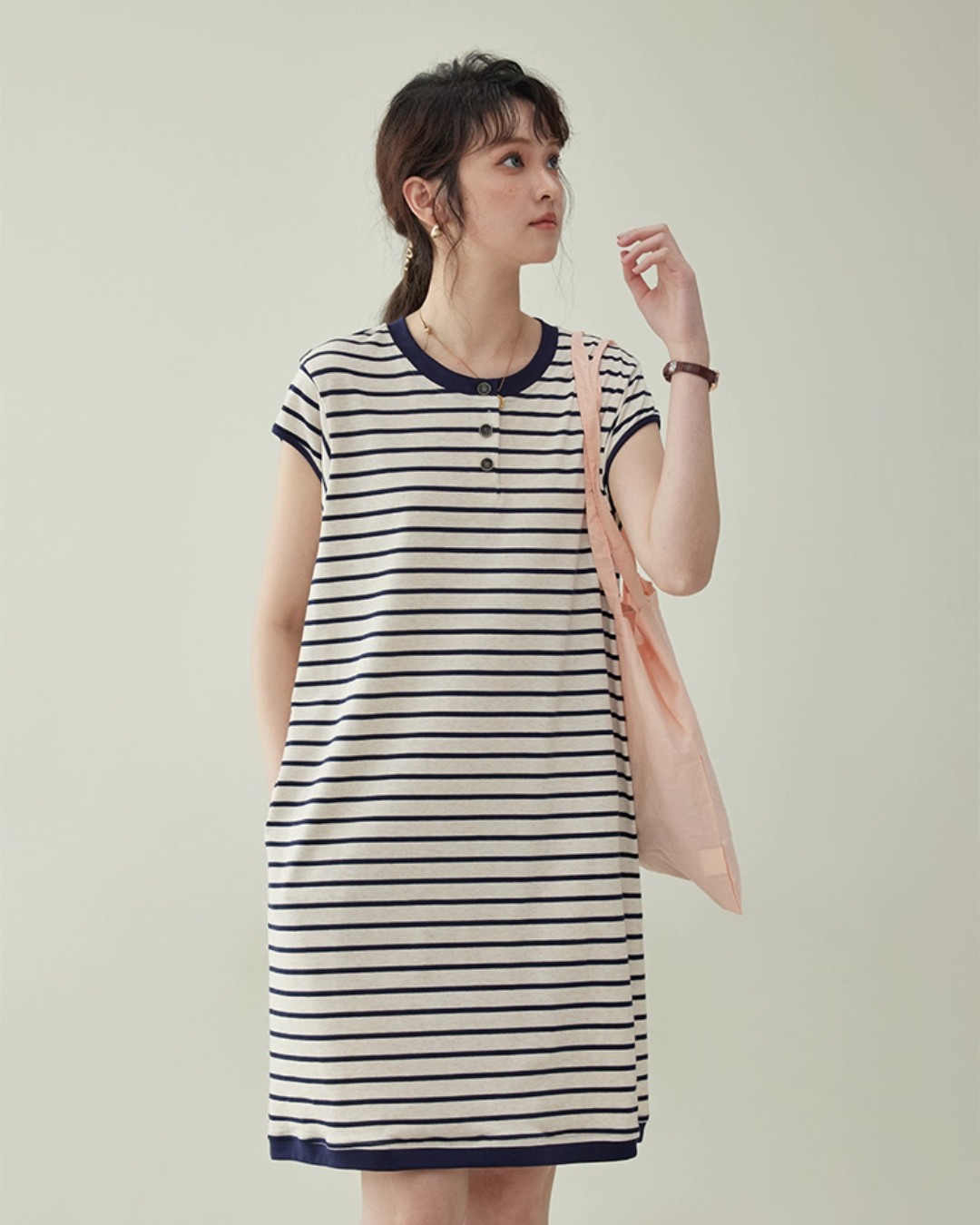 Striped Round Neck T-Shirt Dress AMU0037