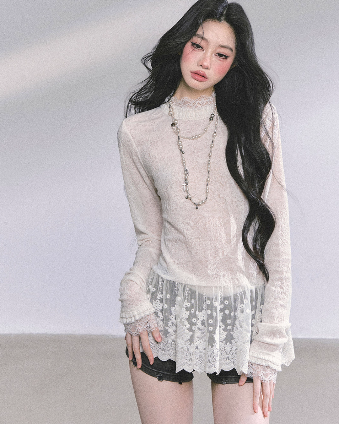 Mock neck Long Sleeve Hollow Top LAS0040