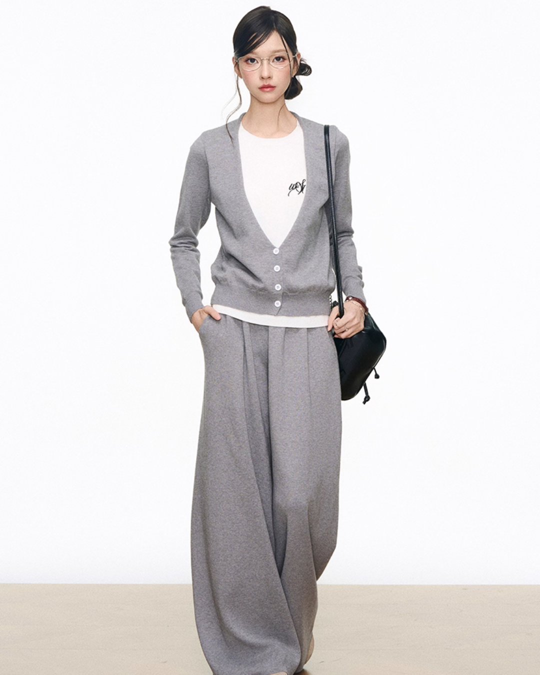 Two Piece Long Sleeve Top / Knit Wide Pants WEO0068