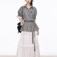 Black Grid Patchwork Lace Shirt / White Hollow Cake Long Skirt WEO0067