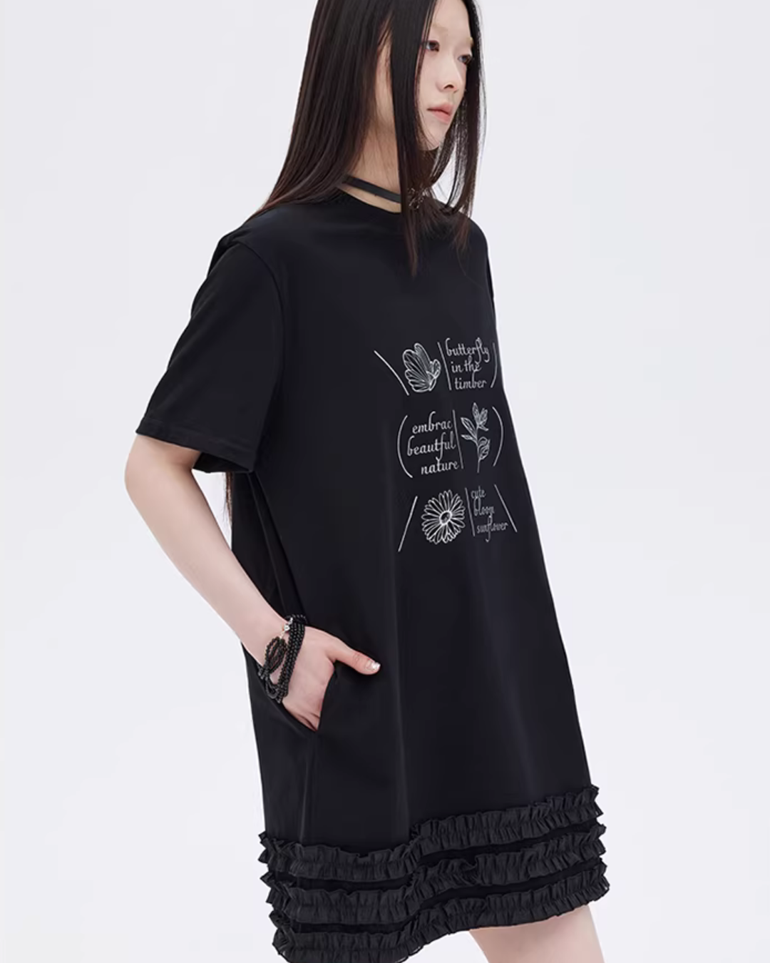 Ruffle Lace T-Shirt Dress SHN0026