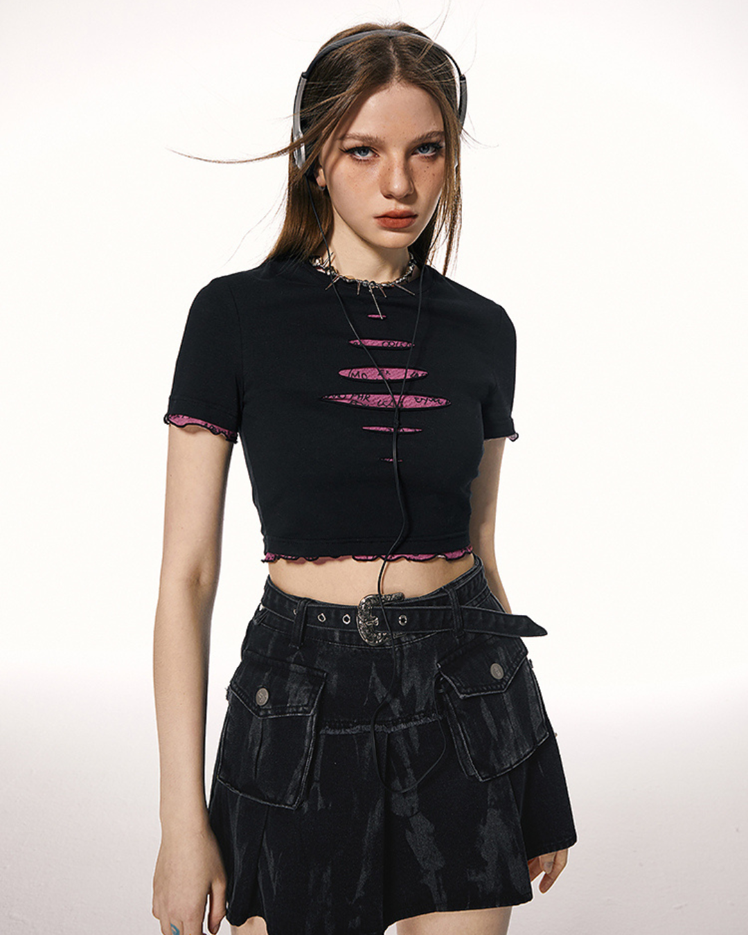 American Layered Style Cropped T-Shirt IMO0066