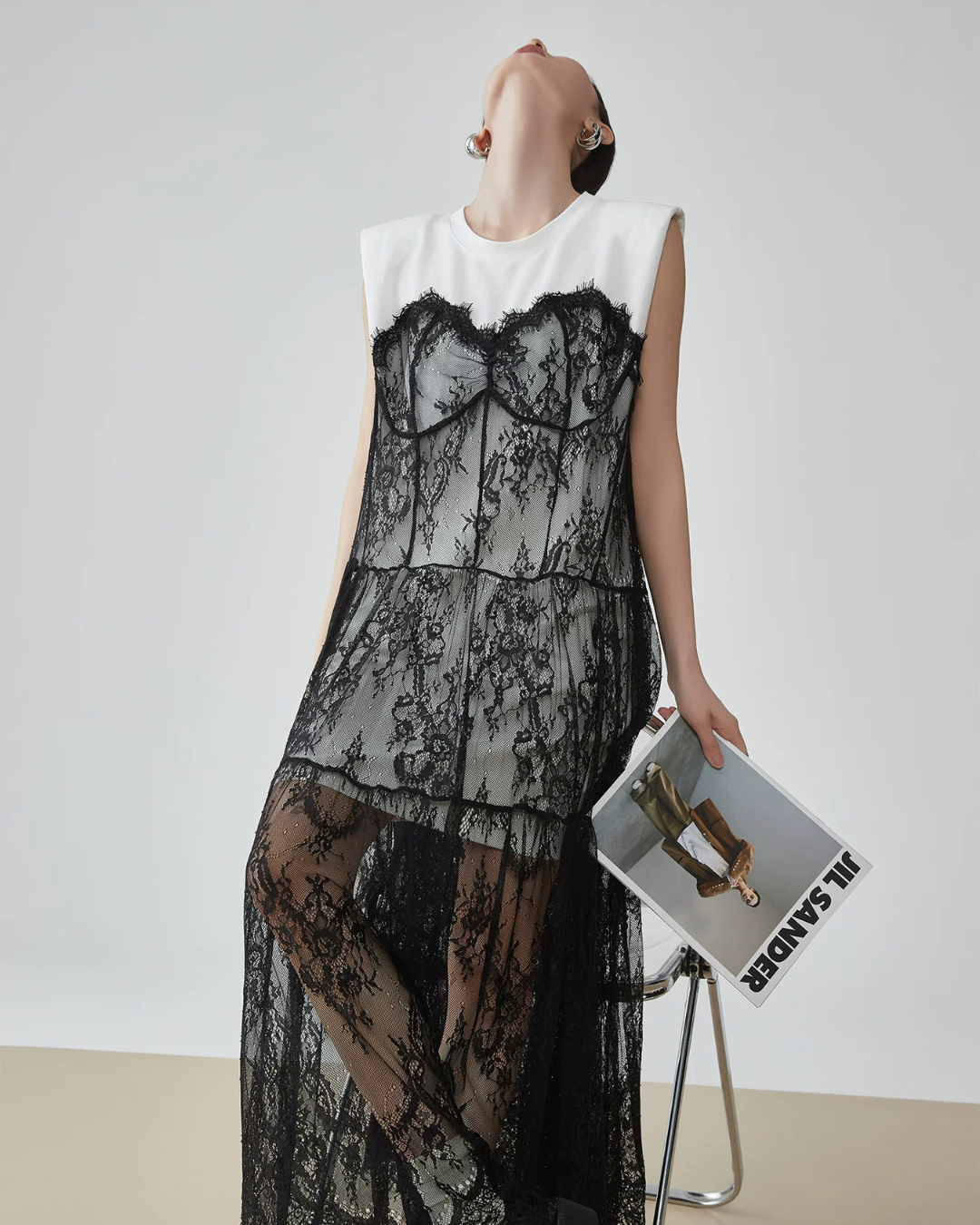 Lace Tulle Docking Sleeveless Dress FER0138