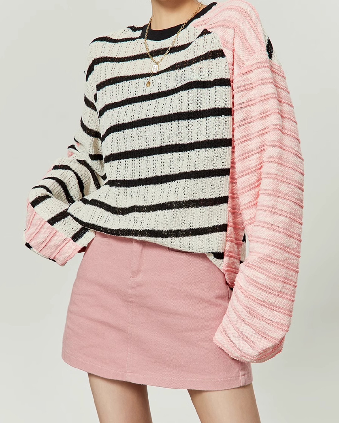 Black Pink Stripe Long Sleeve T-Shirt LLA0001