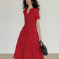 Small Flower Red Long Dress VAS0093