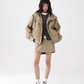 Khaki Cargo Stand Collar Jacket / Mini Skirt ACS0238