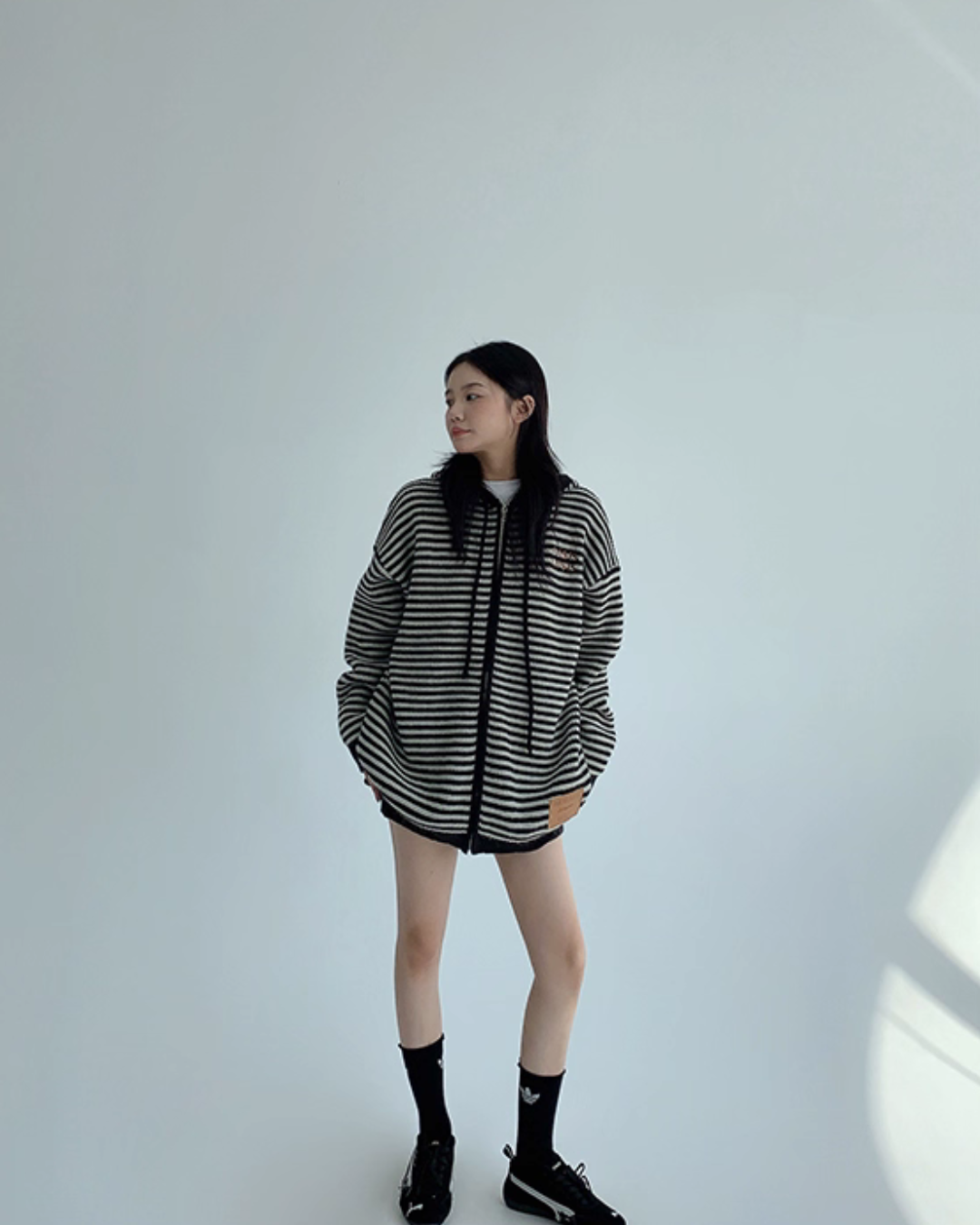 Thin Striped Knit Hoodie YLS1001
