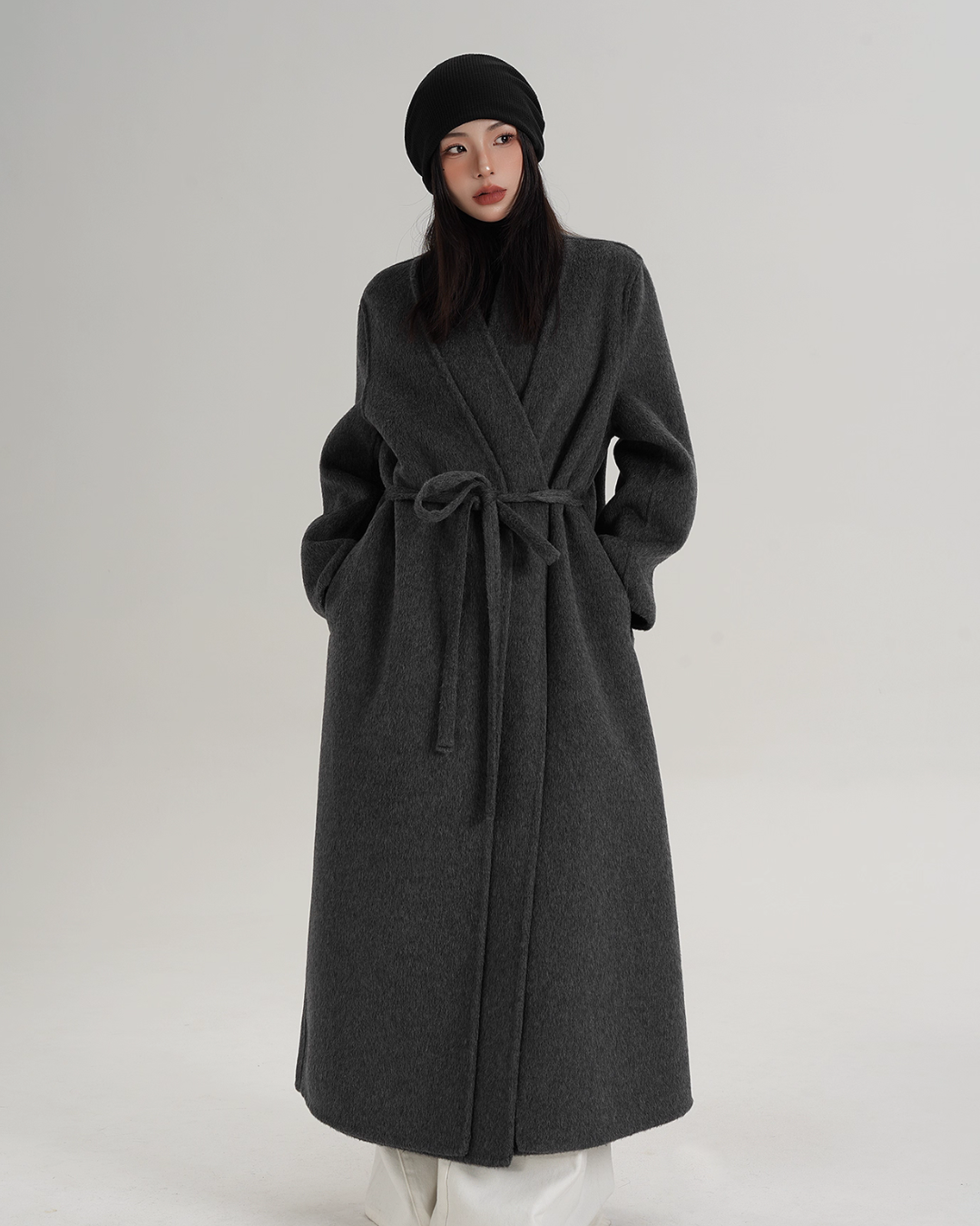 V-Neck Wool Long Coat SRS0387