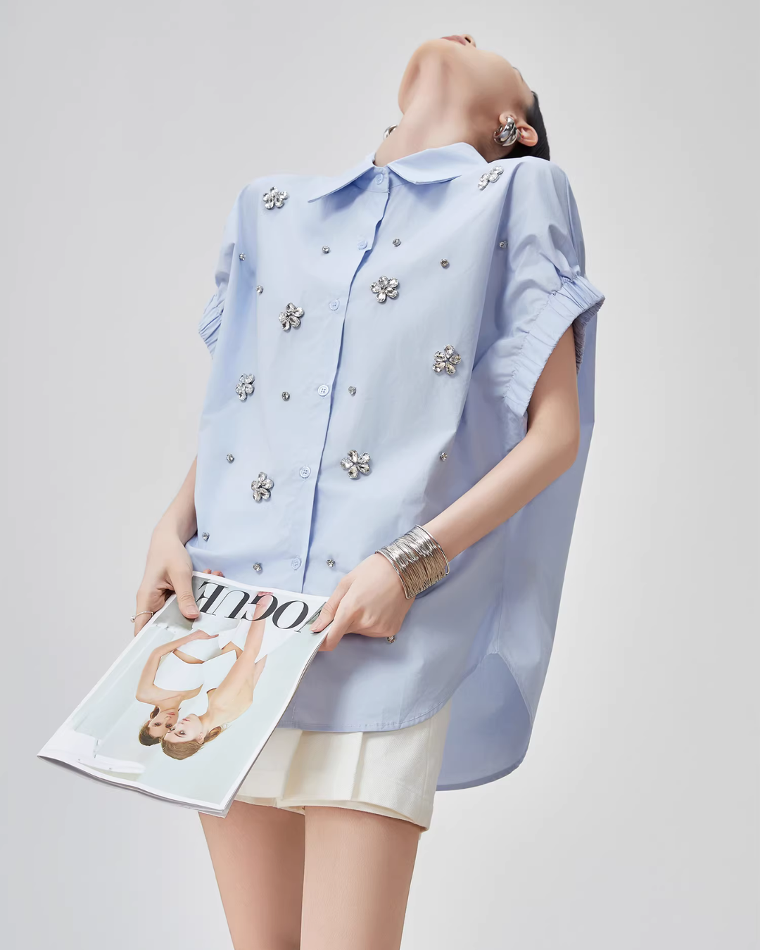 Flower Bijou Puff Sleeve Shirt FER0044