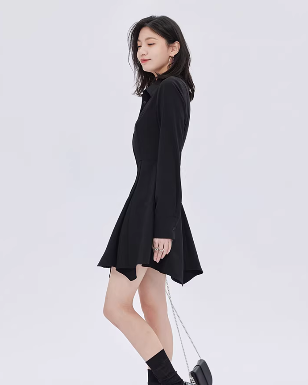 Fitted Long-Sleeve Shirt Mini Dress SHN0056