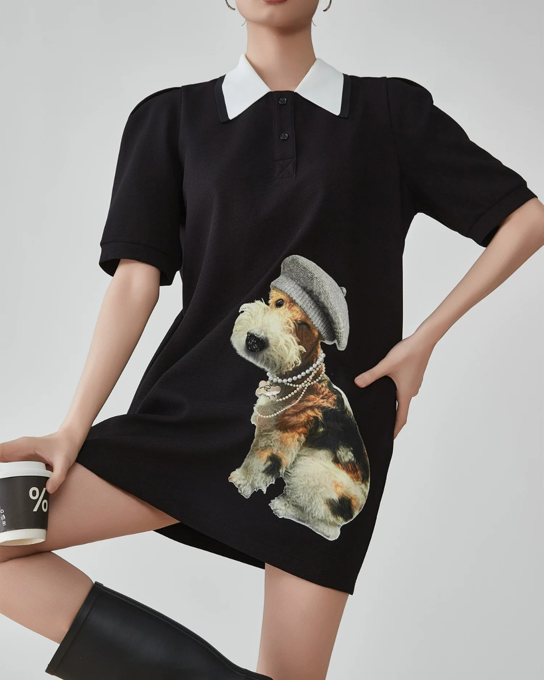 Dog Graphic Polo Dress FER0202