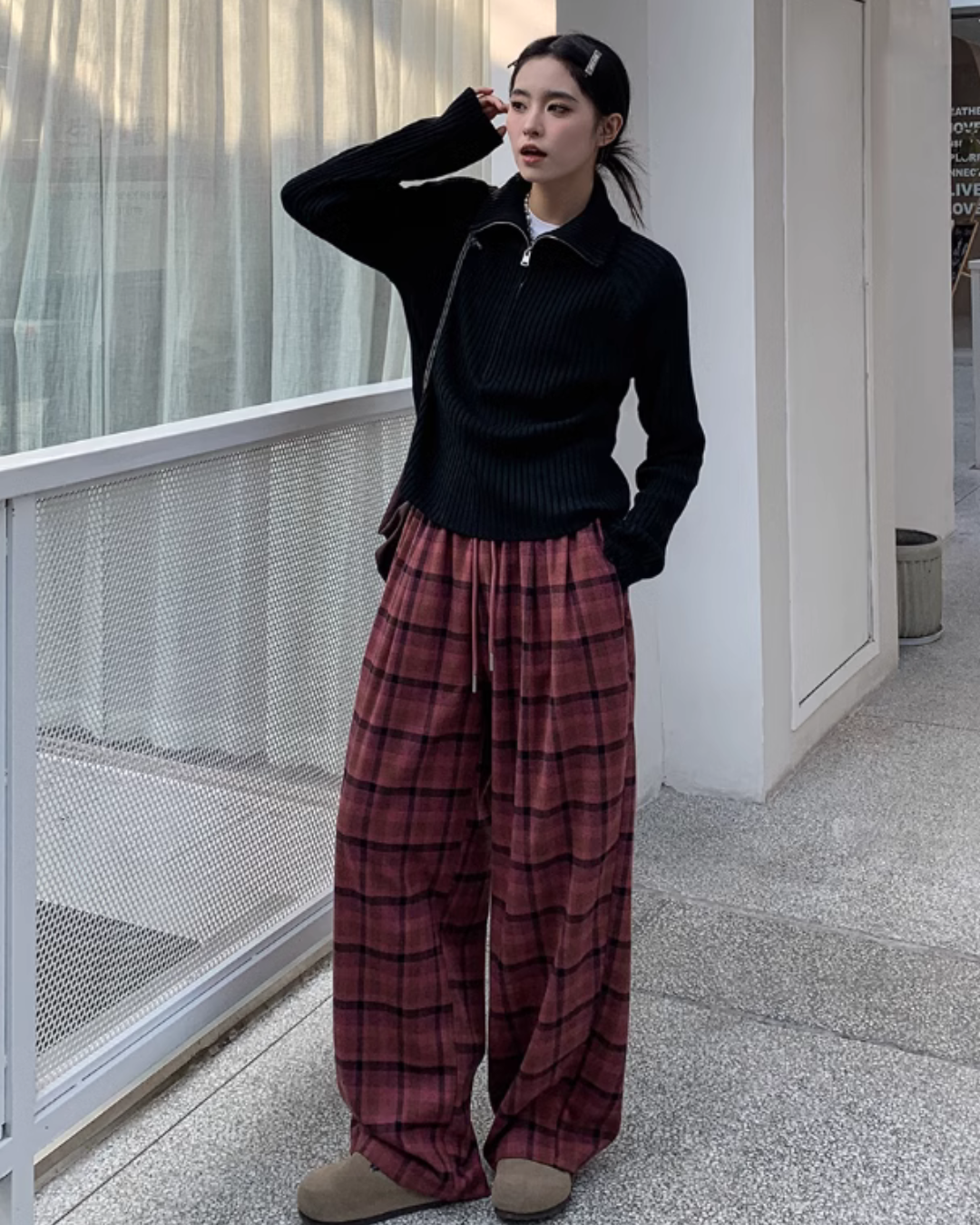 Plaid Straight Wide Pants SXI0011